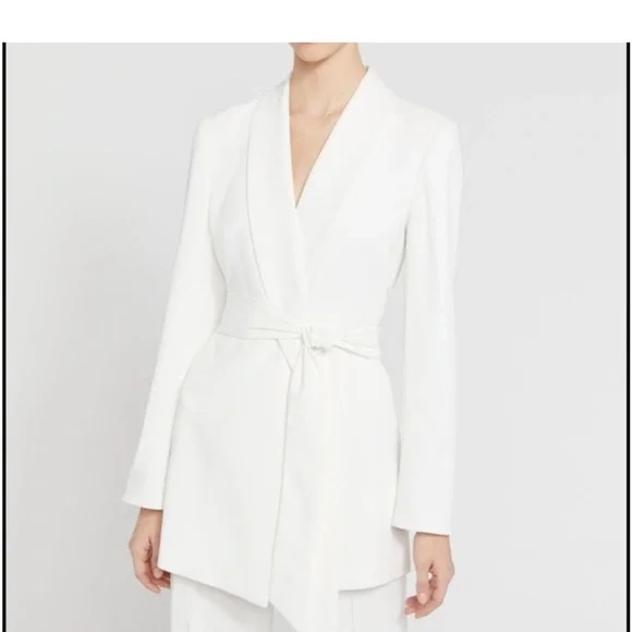 Alice + Olivia Wheaton Shawl Colllar Wrap Blazer in Off White - Picture 3 of 16